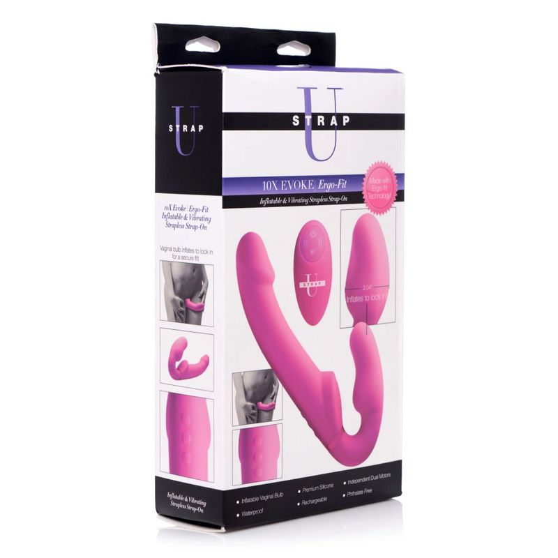 Strap U Remote Control Inflatable Ergo-Fit Strapless Strap-On, Pink