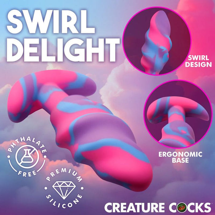 Creature Cocks Unicorn Swirl Silicone Butt Plug, Medium, 4.5", Mixed