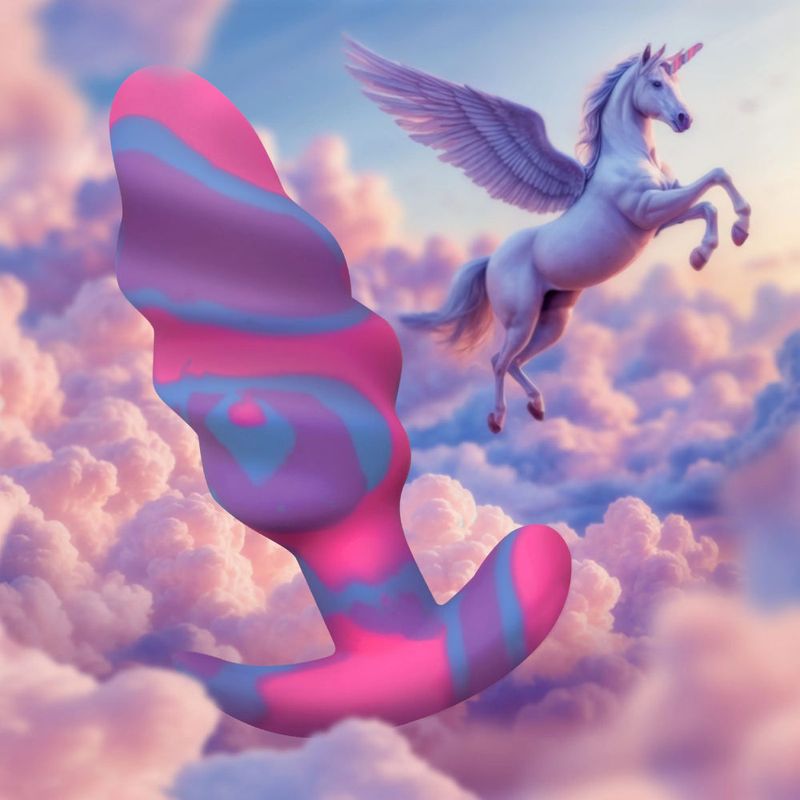 Creature Cocks Unicorn Swirl Silicone Butt Plug, Medium, 4.5", Mixed