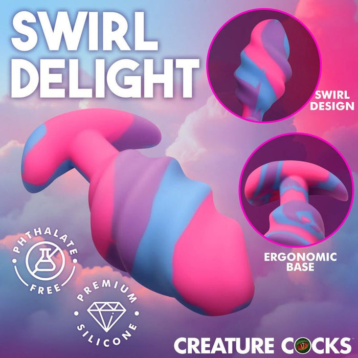 Creature Cocks Unicorn Swirl Silicone Butt Plug, Large (4.5"), Mixed