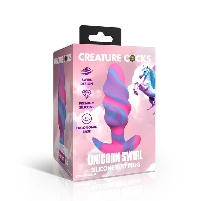 Creature Cocks Unicorn Swirl Silicone Butt Plug, Large (4.5"), Mixed