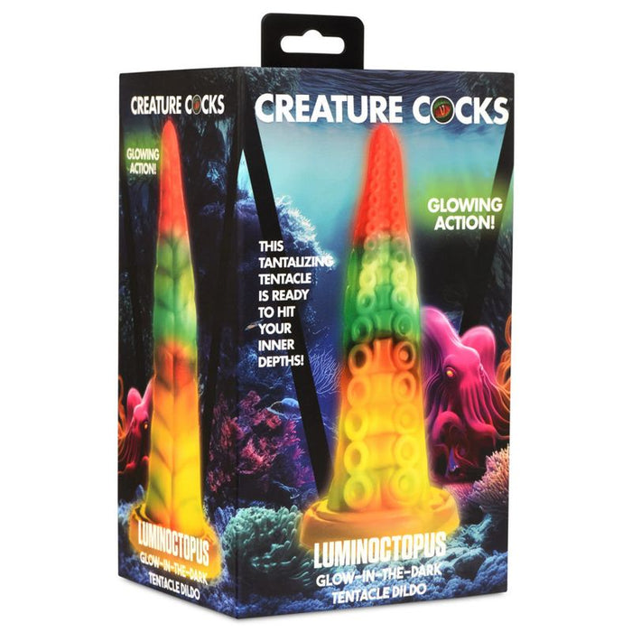 Creature Cocks Luminoctopus GITD Tentacle Dildo, 7.2", Rainbow