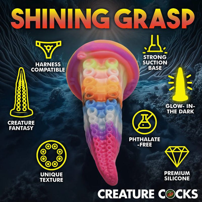 Creature Cocks Luminoctopus GITD Tentacle Dildo, 7.2", Rainbow