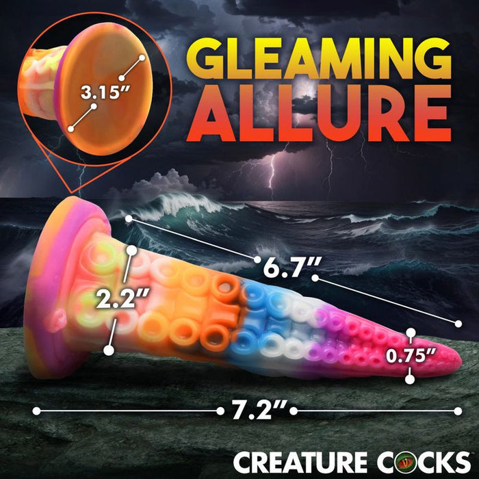 Creature Cocks Luminoctopus GITD Tentacle Dildo, 7.2", Rainbow