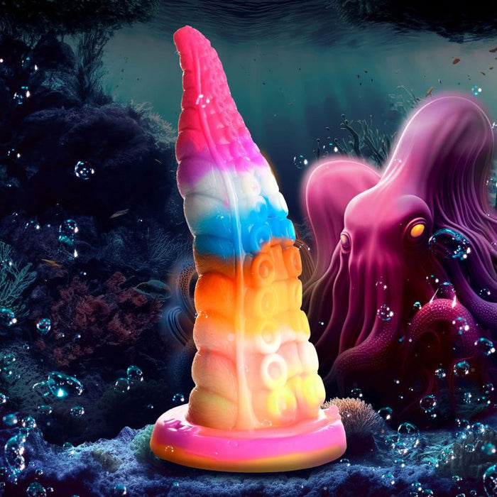 Creature Cocks Luminoctopus GITD Tentacle Dildo, 7.2", Rainbow