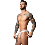 Male Power Marble Jock Strap, White, L/XL