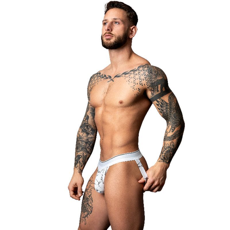 Male Power Marble Jock Strap, White, L/XL