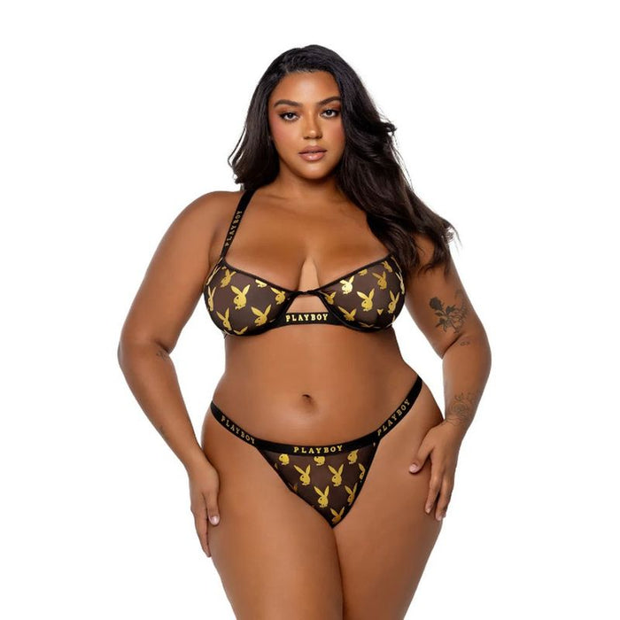 Playboy Foiled Bunny 2-Piece Set, Gold/Black, XS, S, M, L