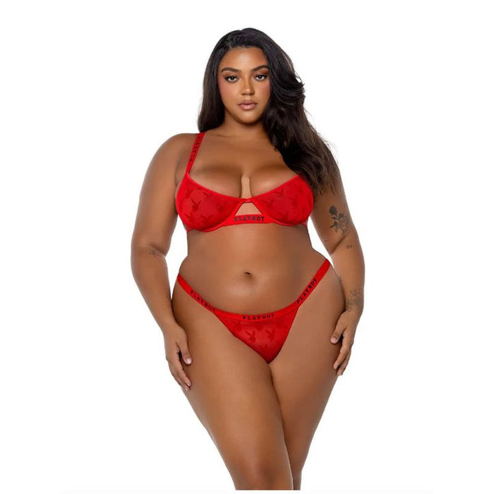 Playboy Rouge Bunny 2-Piece Set, Red, Flock