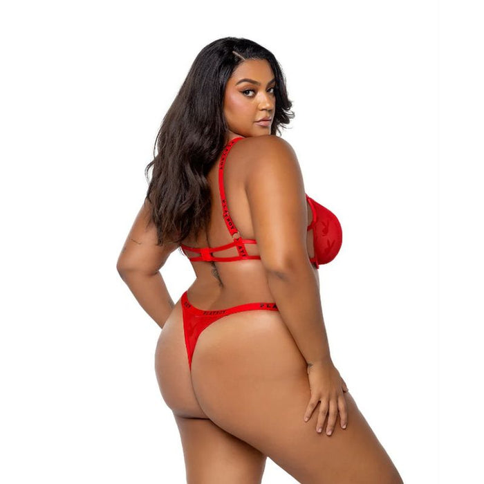 Playboy Rouge Bunny 2-Piece Set, Red, Flock