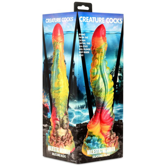Creature Cocks Majestic Merman Silicone Dildo, 10", Rainbow