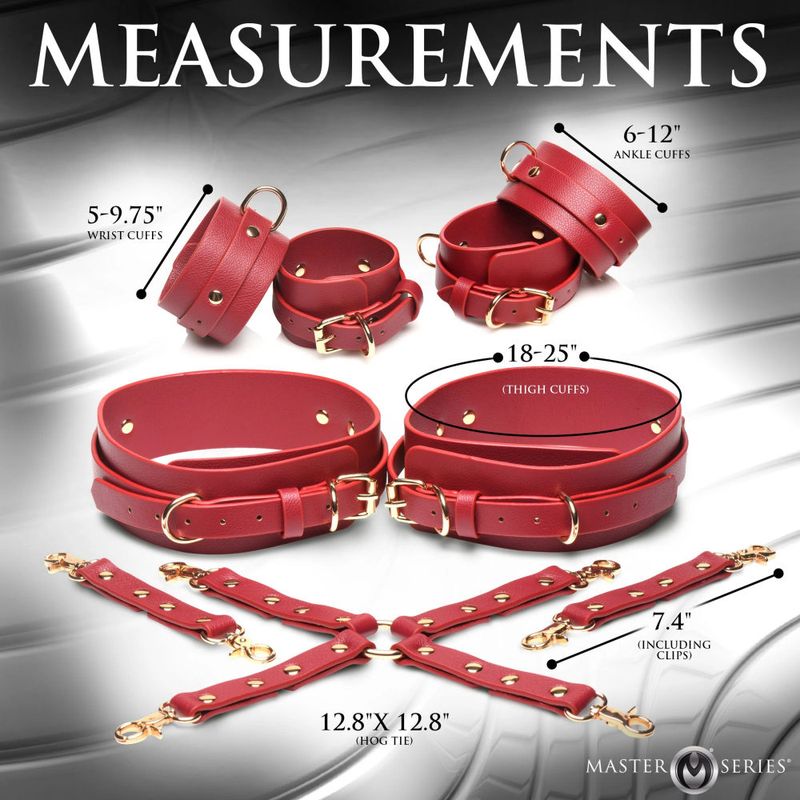 Master Series Crimson Captive Thigh Wrist Ankle Hog Tie Restraints, Red