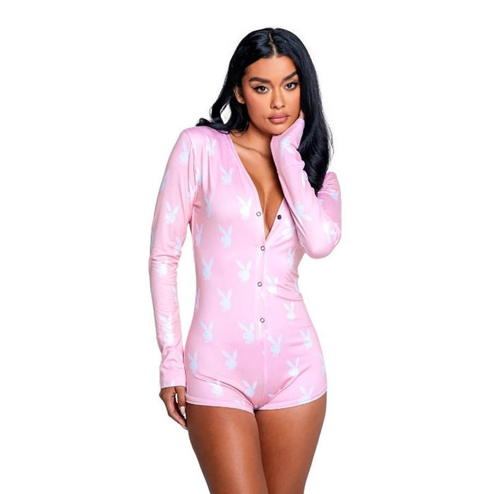 Playboy Slumber Bunny Romper, Pink, S/M, M/L, L/XL
