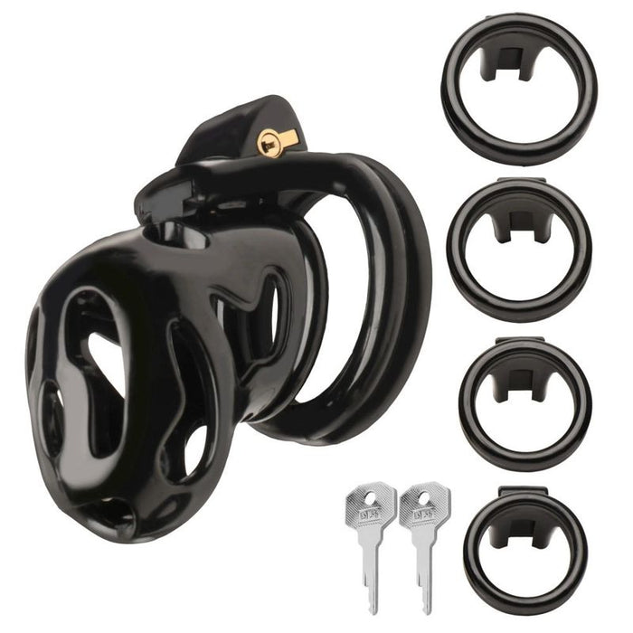 Master Series Hard Stop Double Ring Chastity Cage, Black