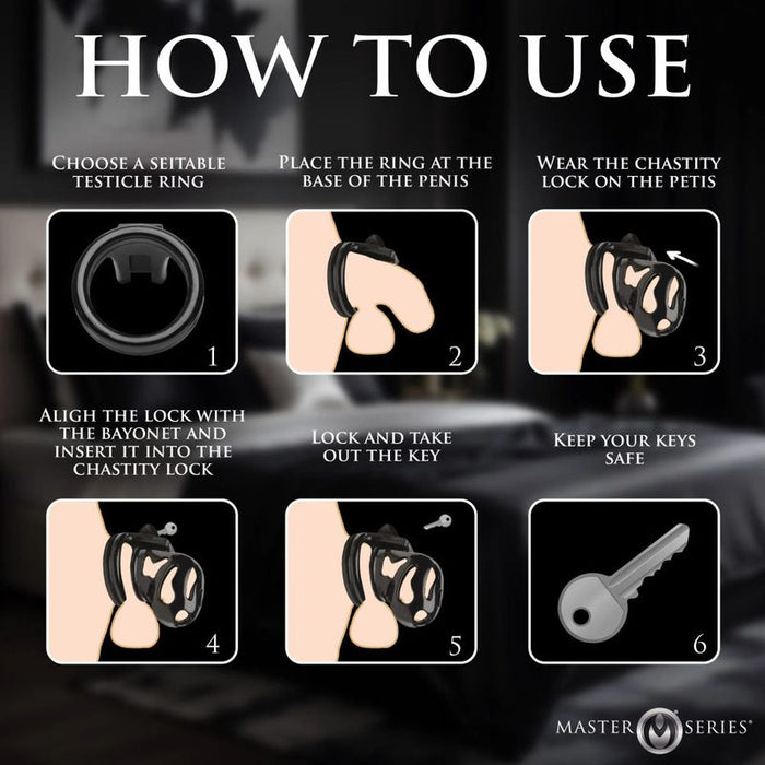 Master Series Hard Stop Double Ring Chastity Cage, Black