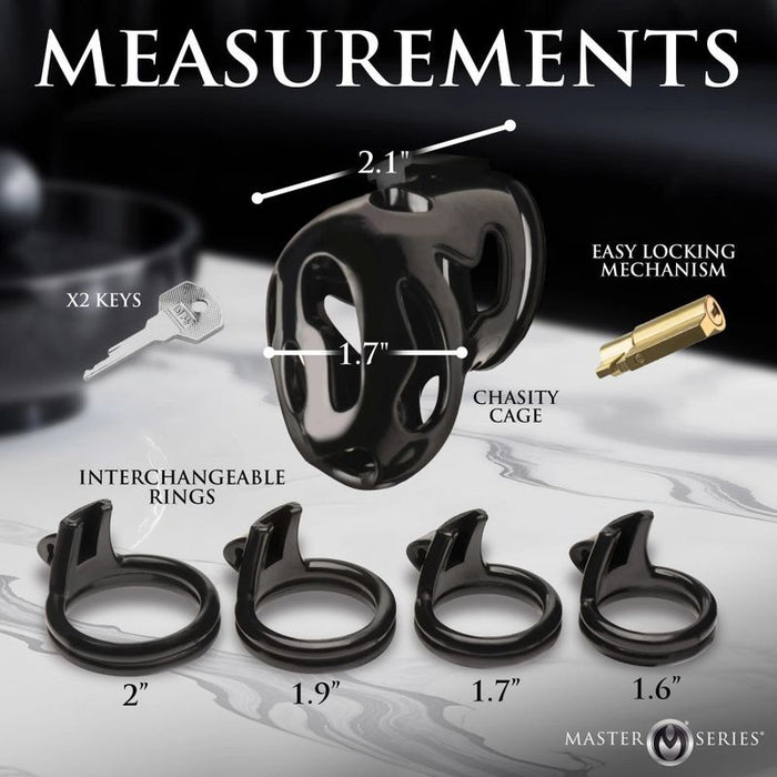 Master Series Hard Stop Double Ring Chastity Cage, Black