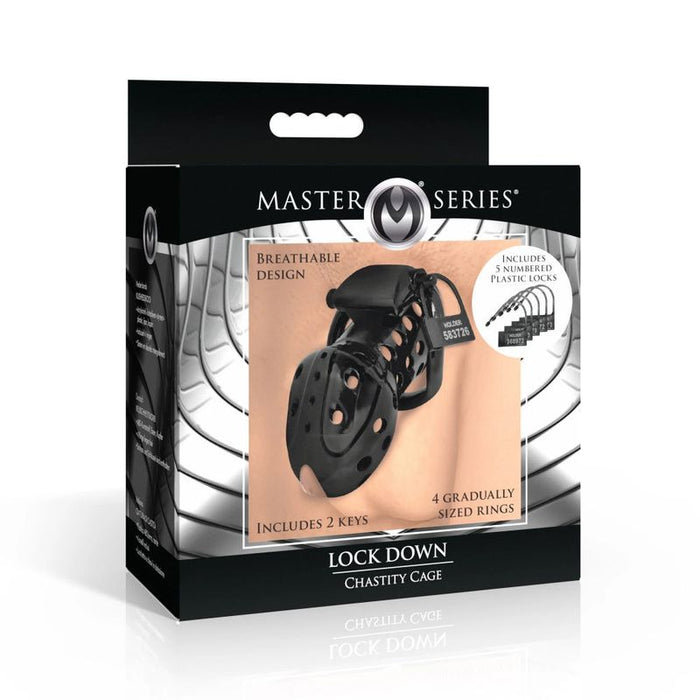 Master Series Lock Down Chastity Cage, Black