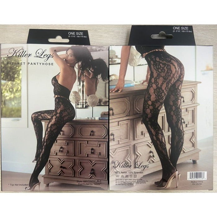 Killer Legs Lace Bloom Vertical Tights, Black, One Size