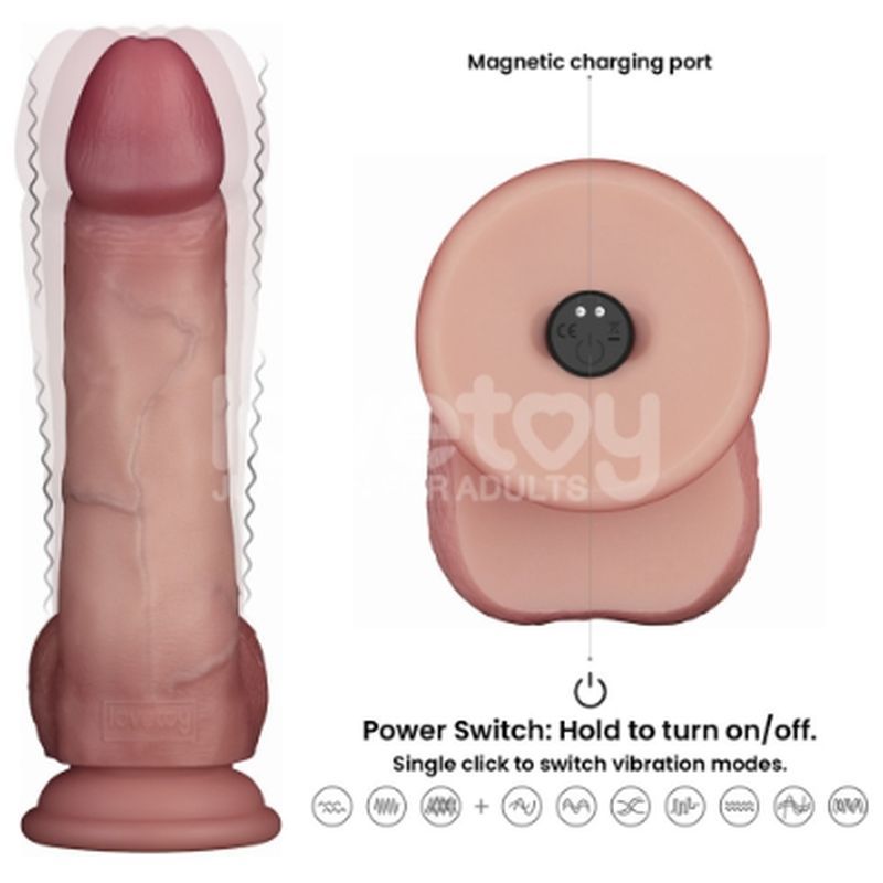 Lovetoy Vibrating Sliding Skin Pro II Silicone Dong, 8in, Flesh