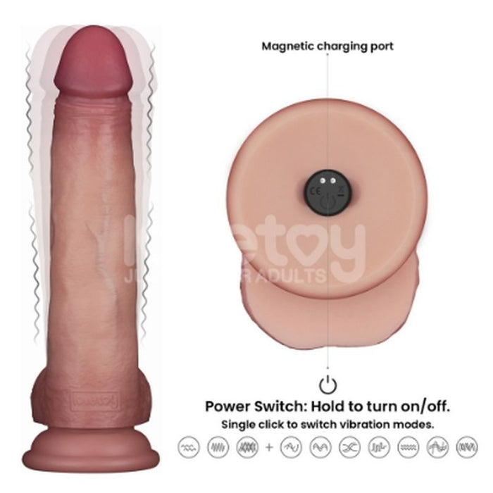 Lovetoy Vibrating Sliding Skin Pro II Silicone Dong, 8.5", Flesh