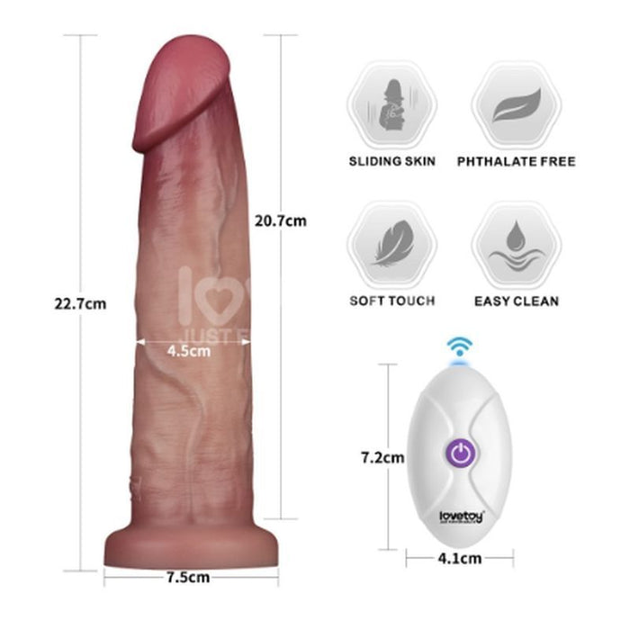 Lovetoy Vibrating Sliding Skin Pro II Silicone Dong, 9in, Flesh