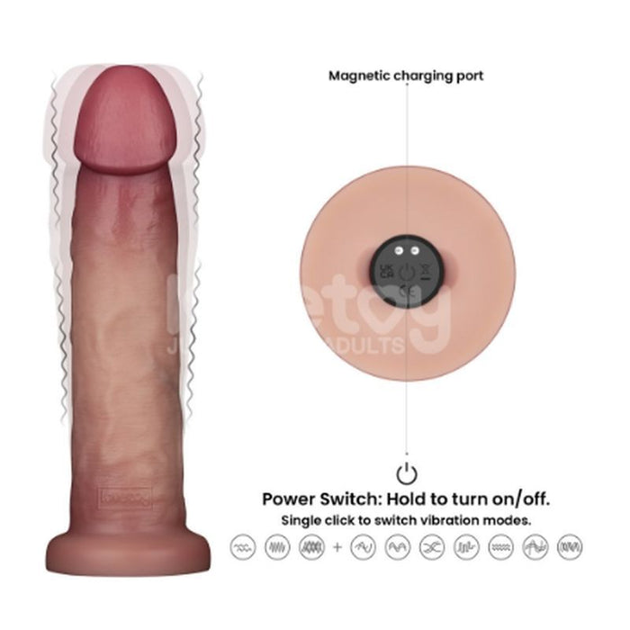Lovetoy Vibrating Sliding Skin Pro II Silicone Dong, 9in, Flesh