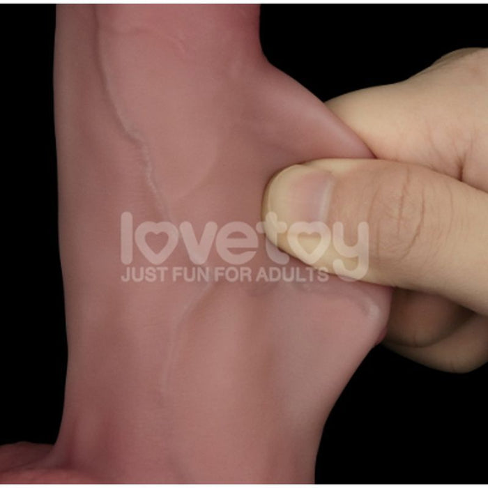 Lovetoy Sliding Skin Pro Dual Layer Silicone Dong, 8in, Flesh
