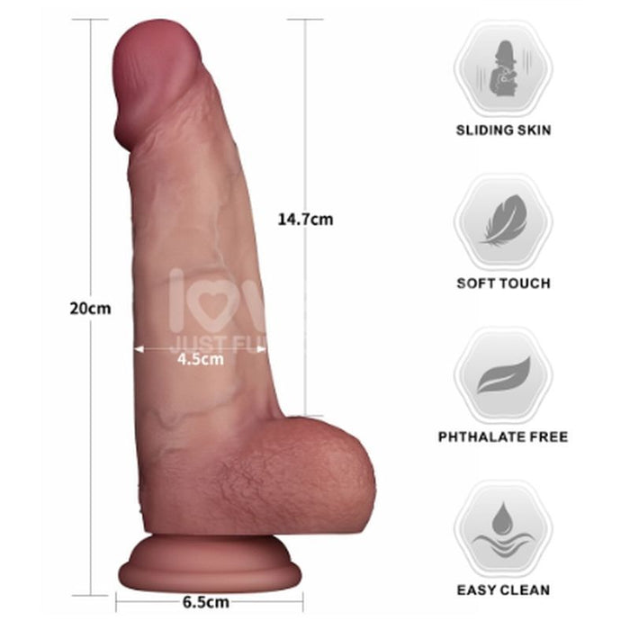 Lovetoy Sliding Skin Pro Dual Layer Silicone Dong, 8in, Flesh