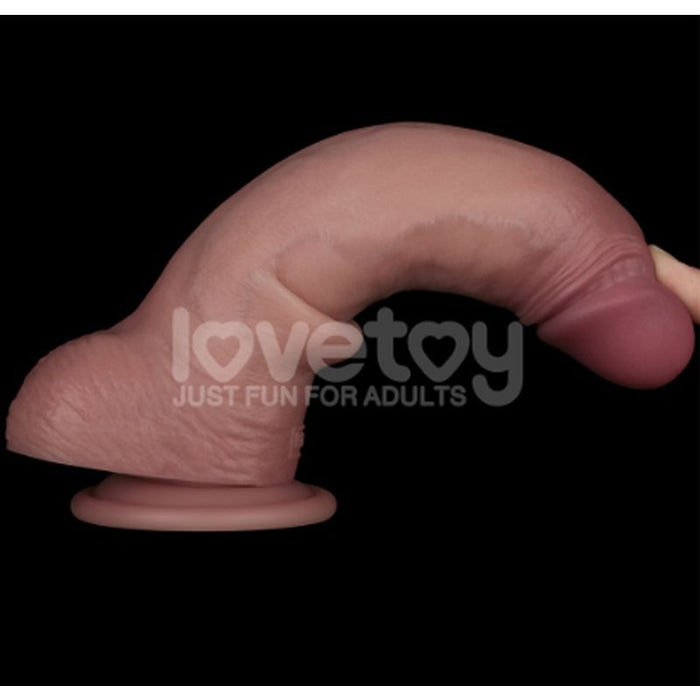Lovetoy Sliding Skin Pro Dual Layer Silicone Dong, 9in, Flesh