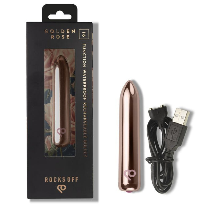 Rocks Off Golden Rose Rechargeable Bullet, Gold