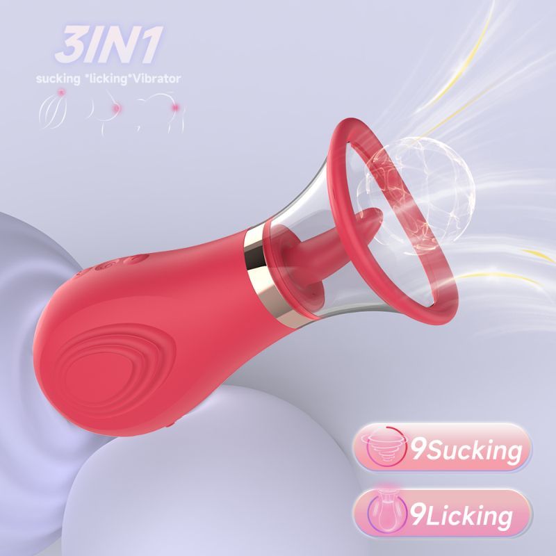 3-in-1 Sucking Licking Tickling Stimulator, Red