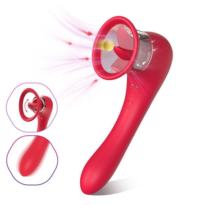3-in-1 Sucking Licking Vibrating Vaginal Stimulator, Red