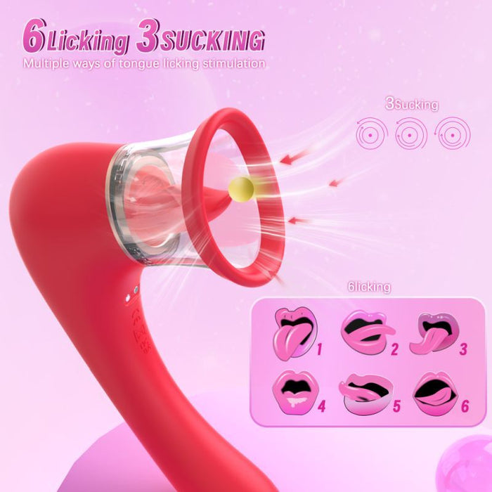 3-in-1 Sucking Licking Vibrating Vaginal Stimulator, Red