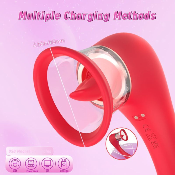 3-in-1 Sucking Licking Vibrating Vaginal Stimulator, Red