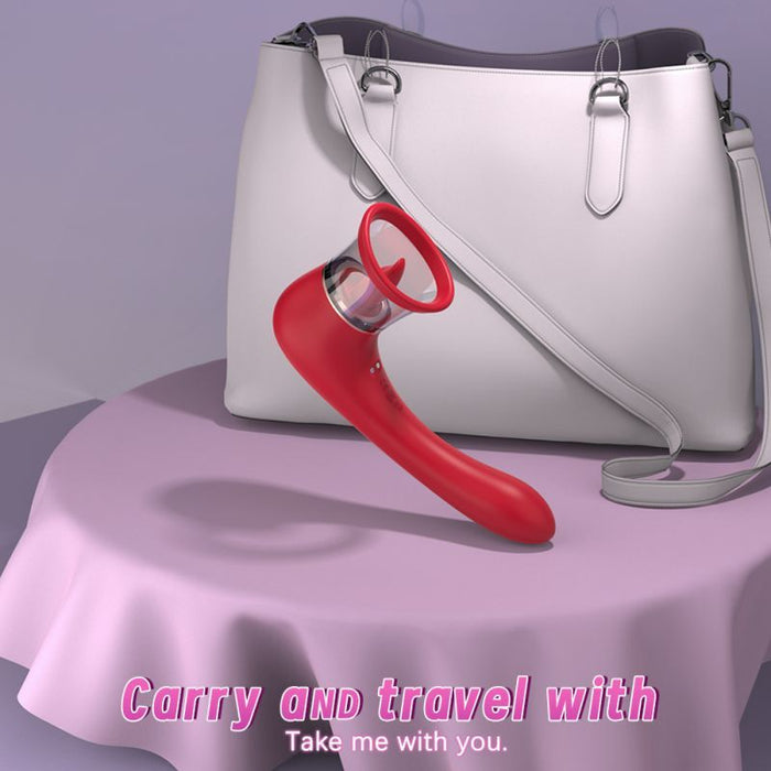 3-in-1 Sucking Licking Vibrating Vaginal Stimulator, Red