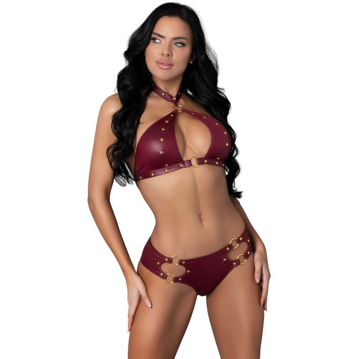 Exposed Lingerie Juno Jewel Two Piece Set,  Burgundy, S/M, L/XL
