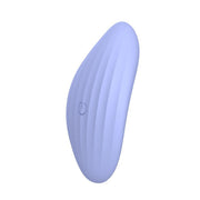 Purple silicone massager on a white background