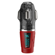 Red and black masturbator with digital display on a white background