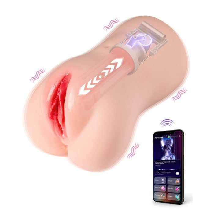 XISE Eliza App Controlled Thrusting Vibrating Realistic Vaginal Masturbator, Flesh