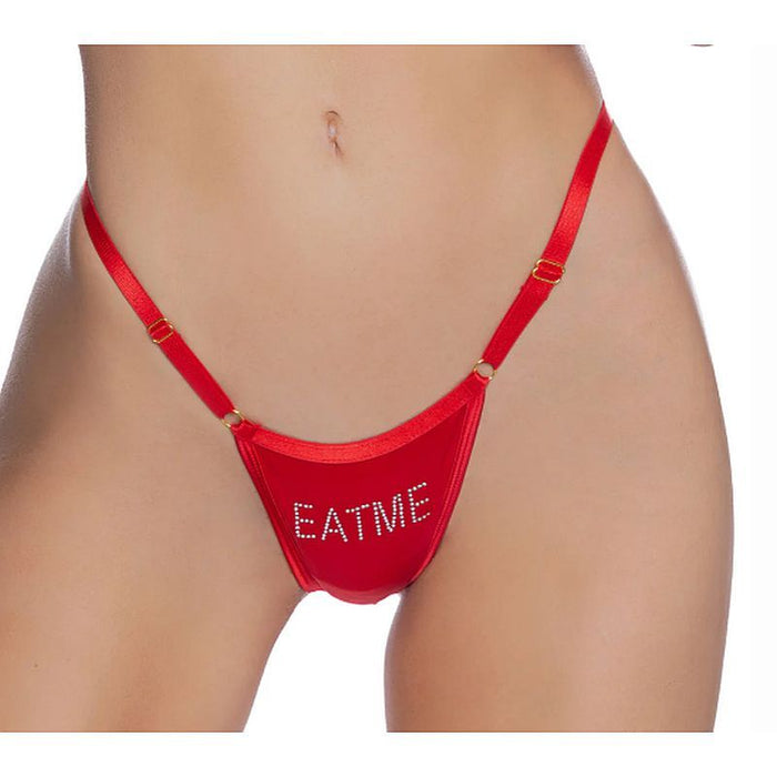 Playboy Lingerie Sexy Bling Thong, Black/Red, One Size