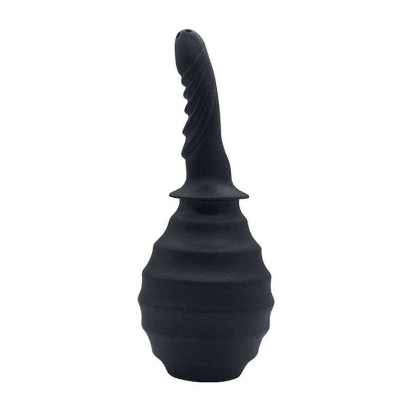 Black silicone douche bulb on a white background
