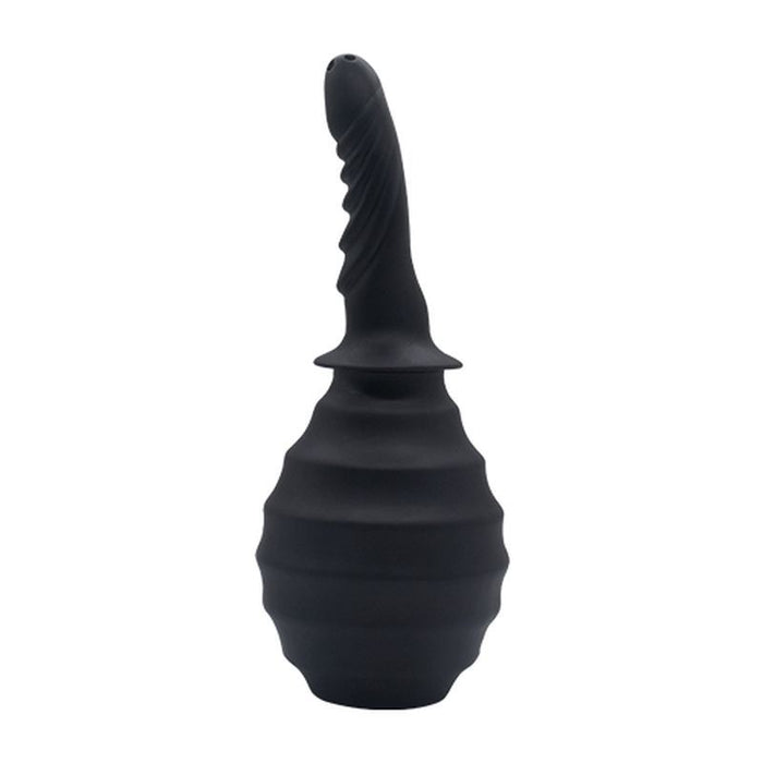 Black silicone douche bulb on a white background