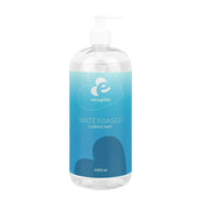 Bottle of water-based lubricant with blue label on a white background