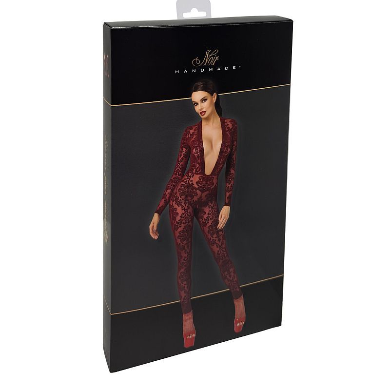 Noir Kink Royal V Neck Catsuit, Red, XS, S, M