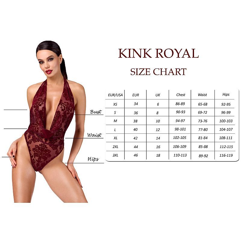 Noir Kink Royal Draped Plunge Bodysuit, Red, XS, S, M