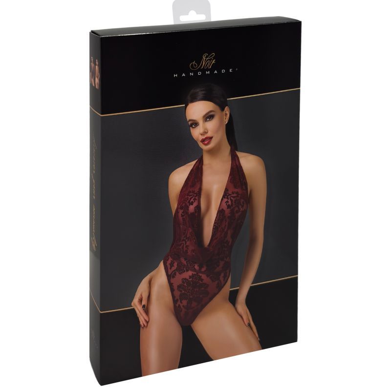 Noir Kink Royal Draped Plunge Bodysuit, Red, XS, S, M