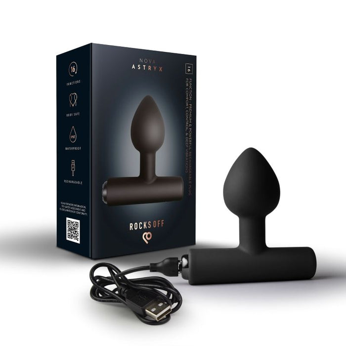 Rocks Off Nova Solaris Tapered Butt Plug Vibrator, Black