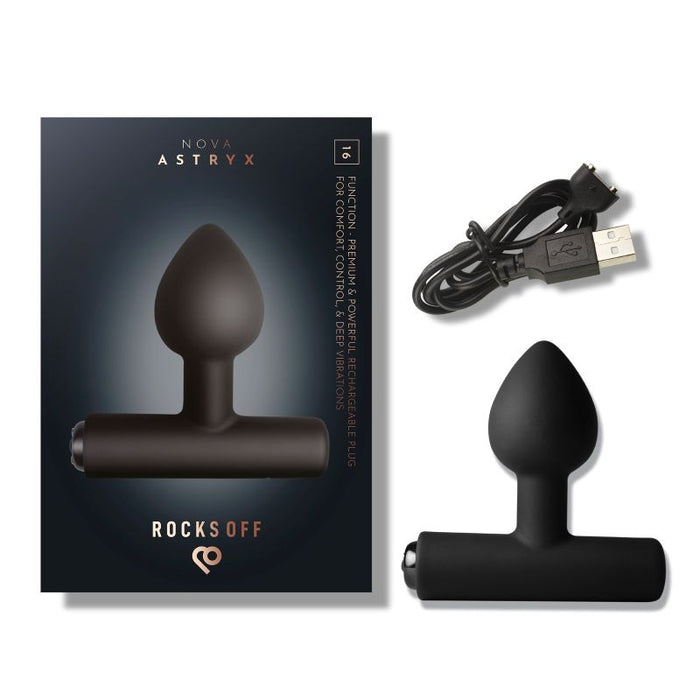Rocks Off Nova Solaris Tapered Butt Plug Vibrator, Black