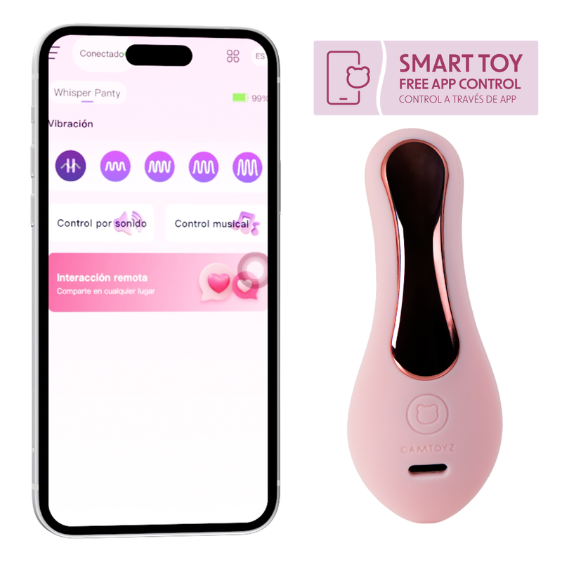 CAMTOYZ Whisper Silent App Controlled Panty Vibrator, Pink