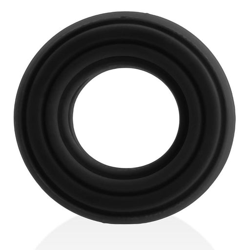 Black Roto Grooved Gripper cock ring viewed from the front
